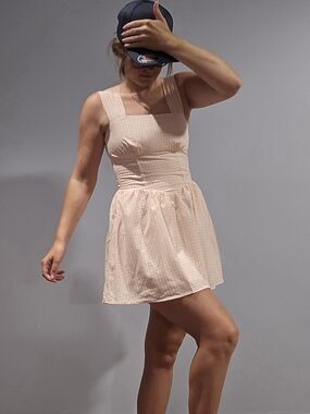 LER NWOT Cute Square-Neck Pink Gingham Mini Dress